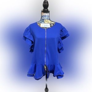 Ups & Downs-Women’s Blue Short Sleeve Peplum Blouse